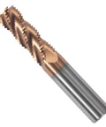 Three Eighths Inch Carbide Roughing End Mill Four Flute Three Eighths Inch Shank Two And One Half Inch Overall Length TiN Coated Tungsten Carbide Cutter