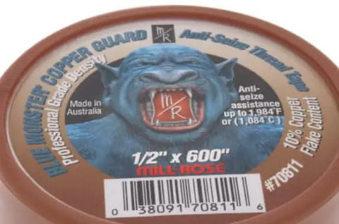 Two Pack Copper Guard Anti Seize Thread Tape Half Inch By Six Hundred Inch Ten Percent Copper Flake Content High Temperature Resistant Up To 1984 Degrees Fahrenheit For Pipe Threads And Quick Seize Protection in package