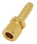 Brass fuel line adapter, 3/8 in compression to 3/8 in hose barb, hex nut, transmission cooler line fitting