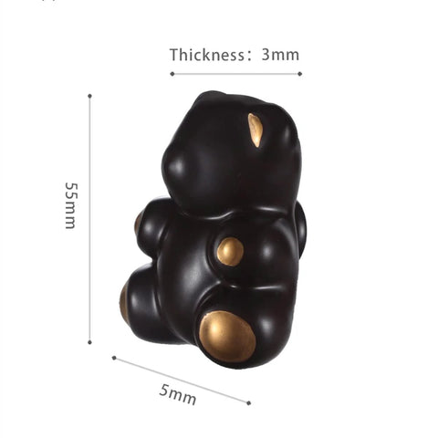 Black ceramic teddy bear-shaped cabinet knob with gold accents, 55mm height, Lovely Teddy Bear Ceramic Cabinet Knobs 2 Pack For Cabinets And Drawers