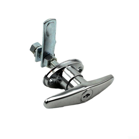 Durable Zinc Alloy T Handle Lock With Keys For Truck Cap Camper Shell And Garage Doors Keeps Your Gear Locked Up With This Multi Purpose Secure Latch Kit In Silver Finish For Quick Easy Install Hardware shown from side