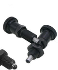 Premium Hardcore Stainless Steel Spring Indexing Plungers Two Pack with M8 screw shaft, black retractable knobs.