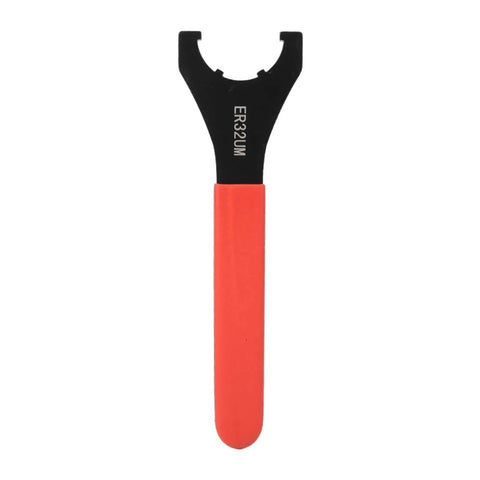 Premium High Carbon Steel Clamping Nut Wrench For ER32 Collet Chuck Spanner with ergonomic red handle for CNC machining tasks.