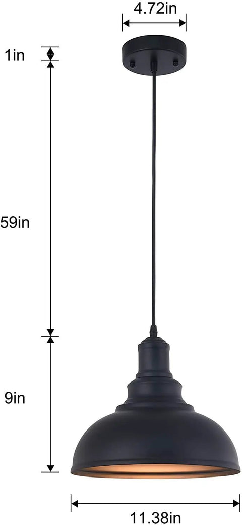 Dope Industrial Black Pendant Lights Two Pack Farmhouse Hanging Lamps With Metal Shade Black Interior Ceiling Fixtures For Hallway Kitchen Island Dining Room Living Room Office Bar, showing single pendant dimensions and black finish