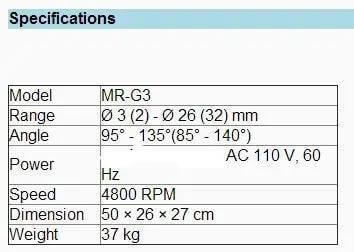 Specifications table for Badass Heavy Duty Angle Drill Bit Sharpener For 3 To 26 Millimeter Twist Bits With 95 To 135 Degree Grinding Angle.