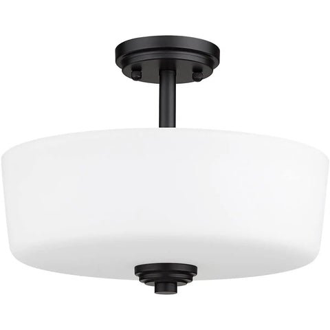 Three Light Matte Black Semi Flush Mount Ceiling Fixture With Tuscan Inspired Details UL Listed CUL CETL Round Frame