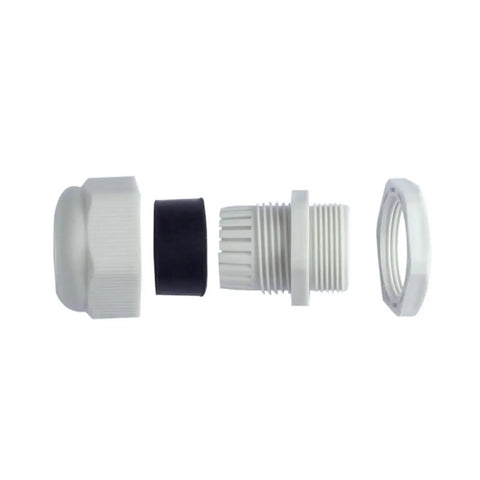 10-Pack M16x1.5 Nylon Cable Gland Connectors With Locknuts Hella Waterproof Polyamide Cable Grip disassembled parts view.