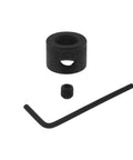 5mm Drill Bit Depth Stop Collar Set With Wrench, Carbon Steel Black Oxide Finish, includes positioning ring, screw, and wrench.