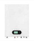 Smart Touch Display 51.2V 100Ah Lithium Ion Battery Straight Up Solid Home Energy Storage Power Wall with LCD screen and connectors.