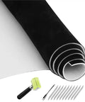 Topfurn suede headliner fabric roll with foam backing in black, 122x60 inches, includes roller and craft knife.