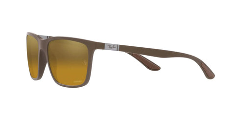 RB4385 Liteforce Rectangular Sunglasses With Ultra Light Matte Brown Frames And Brown Mirrored Gold Polarized Lenses side view