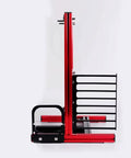 Side view of a red open-air PC case frame, compatible with ATX, m-ATX, ITX boards, featuring water cooling mounts and 7 PCI slots.