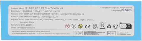 Back of Rad Uno R3 Compatible Electronics Kit For Arduino IDE Beginners showing product details and manufacturer information.