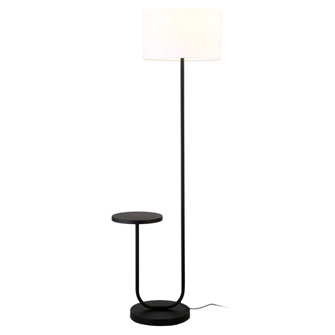 Tray Table Floor Lamp With White Drum Fabric Shade In Blackened Bronze Finish 65 Inches Tall Modern Sleek Lighting For Living Room Or Office