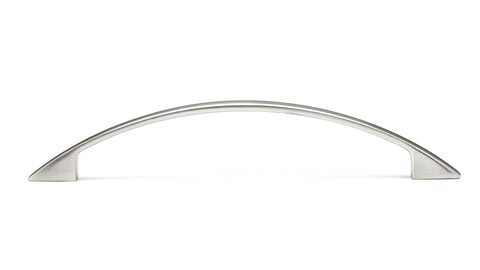 Cambria Collection Brushed Nickel Cabinet And Drawer Pull Handle For Kitchen And Bath Five And One Sixteenth Inch Center To Center Length Six And Three Sixteenths Inch Width Three Eighths Inch Projection One And Thirteen Sixteenths Inch Modern Hardware front view