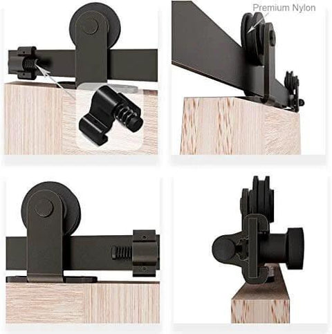 Two Pack Sliding Barn Door Rollers Only No Track T Shape Hangers Ultra Quiet Steel Bearings With Gcr15 Premium Nylon Wheel