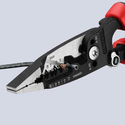 Close-up of Knipex Forged Wire Stripper 13 72 8 8 Inch Heavy Duty Tool for Solid and Stranded Wire 10 to 20 AWG with shear blades
