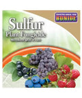 Image of Sulfur Plant Fungicide Ready To Use 1 Pound for Organic Control with assorted berries on packaging cover.