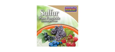 Image of Sulfur Plant Fungicide Ready To Use 1 Pound for Organic Control with assorted berries on packaging cover.