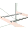 Heavy Duty Hot Dipped Galvanized Flanged Pallet Rack Cross Bar Built Like A Tank For Secure Warehouse Storage And No Sweat Pallet Safety Measuring 36 Inches Wide in a warehouse rack system.