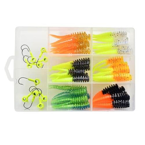 Hammer Crappie Fishing Kit, 52 Piece Bait Set With Durable Soft Plastic Lures, Large Hammer Head Design, USA-made lures in box