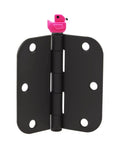 Flamingo Magnetic Door Hinge Heads Set 6 Fun Miniature Decorative Toppers for Doors and Metal Surfaces installed on black hinge