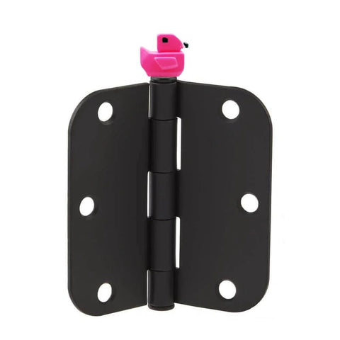 Flamingo Magnetic Door Hinge Heads Set 6 Fun Miniature Decorative Toppers for Doors and Metal Surfaces installed on black hinge