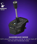 VelocityOne racing shifter and handbrake unit in black with chrome shift lever, front view
