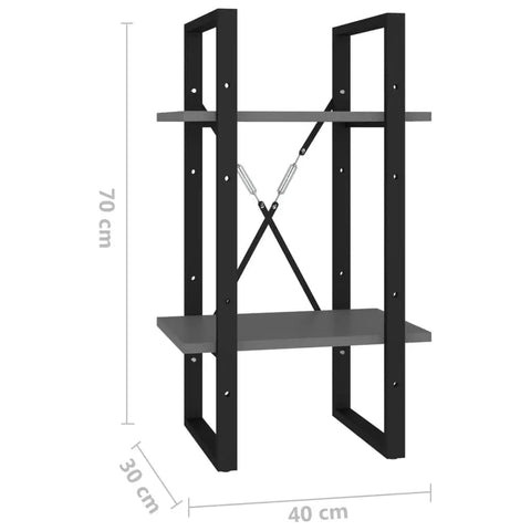 Two-Tier Gray Engineered Wood Book Cabinet For Home Office, Space Saving 27.6 Inches Tall Bookcase with two shelves, industrial style.