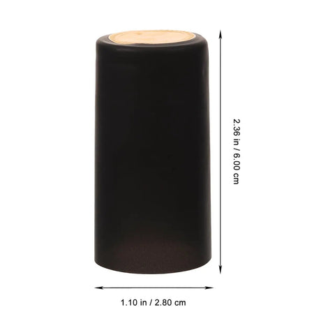 Wine Heat Shrink Capsules Set 100 Pieces With PVC Bottle Sealing Film Disposable Shrink Wrap Caps In Black For Freshness And Oxygen Lock Easy Seal Pro Grade displayed vertically with dimensions visible.