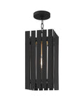 Absolute Must Have One Light Solid Brass Outdoor Pendant Lantern Featuring A Smooth Brushed Nickel Base And Sleek Geometric Clear Glass Cylinder For Instant Patio Vibes And Curb Appeal - black slatted design with glass interior.