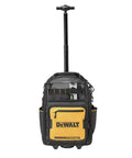 Front view of Pro Rolling Tool Backpack On Wheels With IP54 Weatherproof Compartment and Rugged 1680D Fabric.