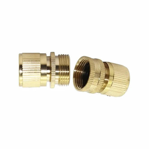 Hose Connector Adapter Kit With Copper Quick Connects For Three Quarter Inch Internal And External Threads Garden Irrigation And Car Wash Pipe Fittings 10 Pack, two brass connectors