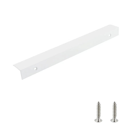 Set Of 10 White Aluminum Finger Pull Handles For Cabinets And Drawers, 9.84 Inch Length With 7.56 Inch Hole Centers, screws shown