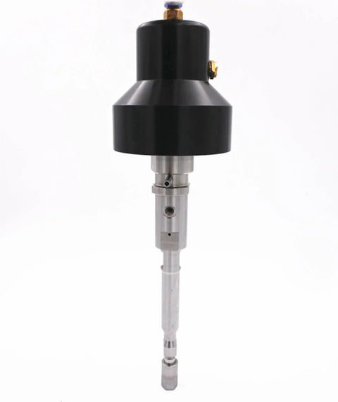 042856-1 pure water jet cutting head, front view, with black top housing and silver shaft for 60k intensifier pump