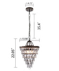 Crystal Chandelier in Farmhouse Bronze, 4 Light Hanging Pendant Fixture, 14 Inch Diameter, Adjustable Chain, side view