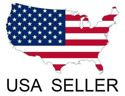Front view of USA seller badge with map of the United States filled by the American flag.