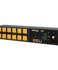 Smart Rack Mount Power Conditioner With Twelve Independently Metered And IP Controlled Outlets for a tight rack layout, showing multiple outlets.