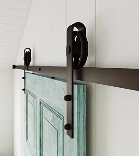 Decorative Interior Sliding Barn Door Hardware Spoke Wheel Kit For 72 Inch Doors In Oil Rubbed Bronze Includes All Mounting Hardware