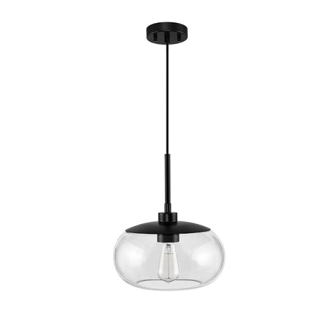 10 Inch Single Pendant Light With Clear Glass Shade In Matte Black Finish Modern Ceiling Fixture For Kitchen Island Or Bar Area Minimalist Contemporary Pendant Lighting With Clean Lines And Slick Style Pairing