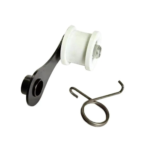 Must Have Heavy Duty Chain Tensioner Assembly With Roller And Slider Guide Wheel Pulley Adjuster Kit For Your Motorcycle Bike Restoration And Maintenance Projects In Black Plastic And Metal Build, motorcycle chain tensioner kit with white roller and black arm, metal spring
