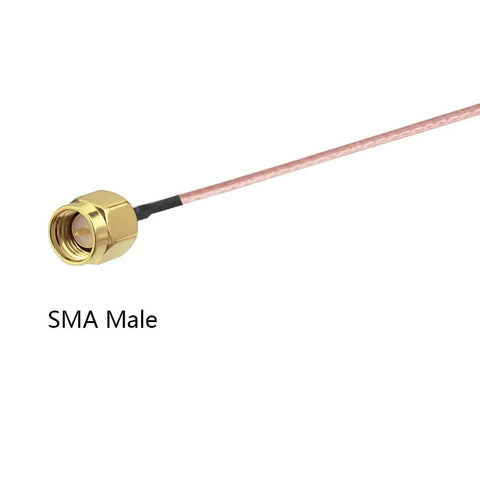 Close-up of male connector on Two Pack SMA Cable Male to Female Waterproof Box M16 6 Inch RG316 RF Low Loss Coaxial Cable.