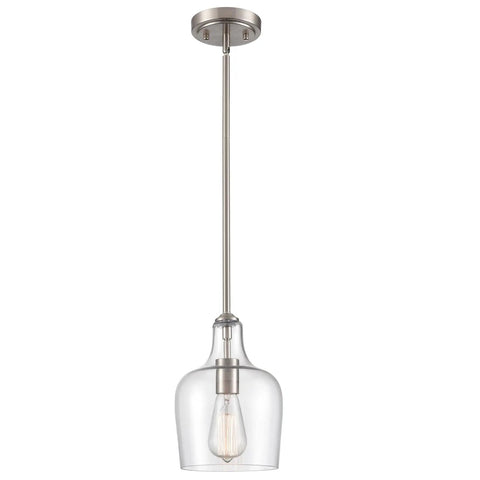 Modern Farmhouse Glass Pendant Light For Kitchen Island In Brushed Nickel Hand Blown Teardrop Shade 1 Light ETL Listed Wrought Iron Fixture Sloped Ceiling Adapter