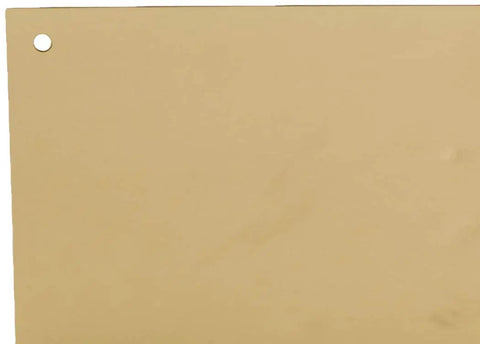 Corner view of 6x34 Kick Plate in Bright Brass for Exterior or Interior Doors, Heavy Duty Steel Surface, 34 Inch by 6 Inch Door Opening.
