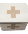Lassos Boutique retro enameled first aid box with lid and side handles, white with beige cross