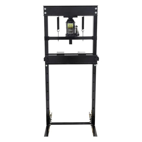 Front view of Beefy 20 Ton Hydraulic Shop Press For Home Mechanics And Small Shops With Adjustable Ram Includes Manual Hand Pump Built To Last Steel Frame Great For Automotive And Metalworking Tasks