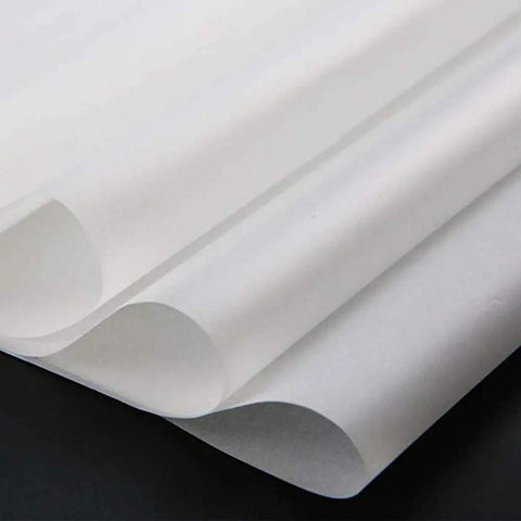 Dope 50 Sheets White Carbon Paper Set With Graphite Transfer Tracing Paper, showing close-up of A4 size sheets layered together.