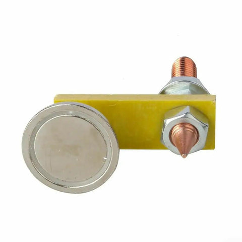 Heavy Duty Welding Magnet Head With 3kg Suction Power For Steel Fixtures And Secure Positioning Of Round Flat Or Square Metal Parts At Any Angles, showing metal disc and copper tip.