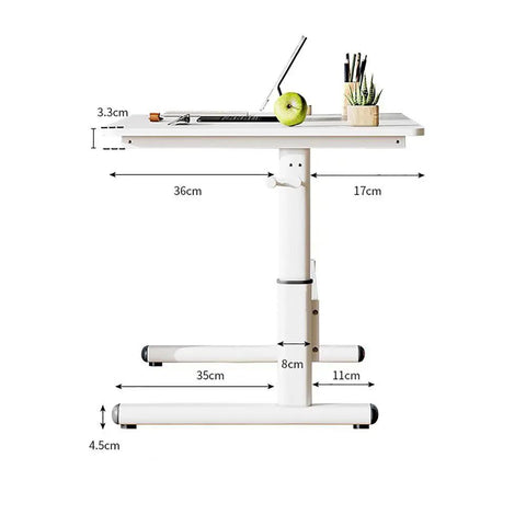 Adjustable Height Standing Desk With Slick Hand Crank, Ergonomic Beige Office Table showcasing dimensions and sturdy steel frame.