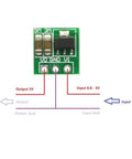 Close-up front view of Five Pack 0.9-5V To 5V DC-DC Step Up Boost Converter Module Kit With 480mA Output connections labeled.